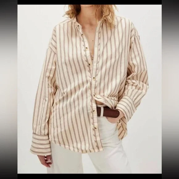 Free People We The Free Striped Varsity Vibes Shirt - Picture 1 of 5